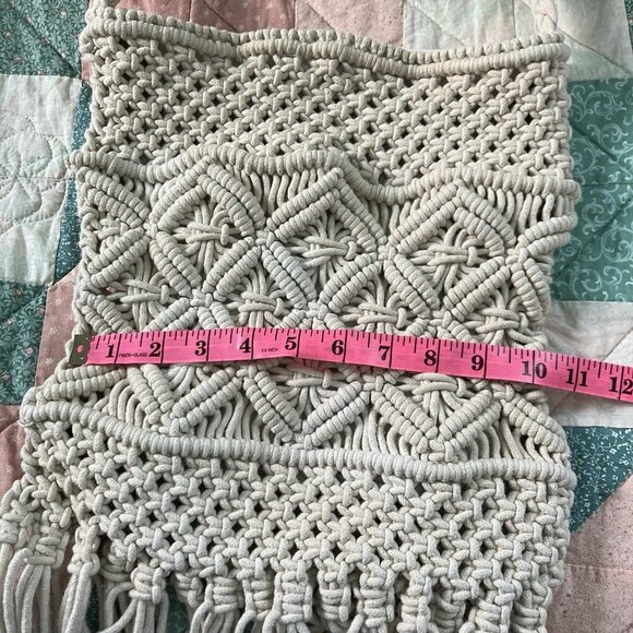Straw Studios Macrame Bag Off White Woven Boho Fringe Crossbody - Picture 9 of 9